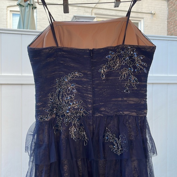 XSCAPE - Strapless Applique Tiered Mesh Ruffle Gown - Picture 11 of 16